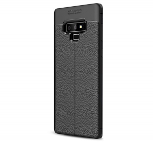Szilikon telefonvédő (közepesen ütésálló, bőr hatású, varrás minta) FEKETE [Samsung Galaxy Note 9 (SM-N960F)]