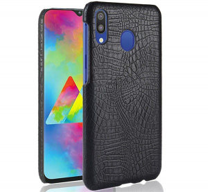 Műanyag telefonvédő (bőr hatású, krokodilbőr minta) FEKETE [Samsung Galaxy A20e (SM-A202F)]