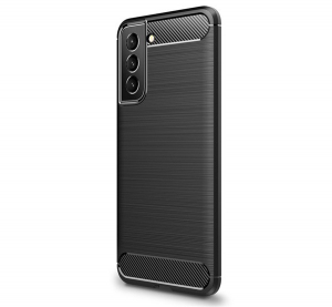 Szilikon telefonvédő (közepesen ütésálló, légpárnás sarok, szálcsiszolt, karbon minta) FEKETE [Samsung Galaxy S22 5G (SM-S901)]