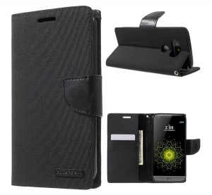 MERCURY Canvas Diary tok &aacute;ll&oacute; (FLIP, oldalra ny&iacute;l&oacute;, asztali tart&oacute; funkci&oacute;, textil hat&aacute;s) FEKETE [LG G5 (H850) ]