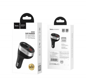 HOCO Z29 szivargyújtó adapter (elosztó) 2in1 2 USB aljzat (100W, 3100mA, LED kijelző, szivartöltő aljzat) FEKETE (Z29)
