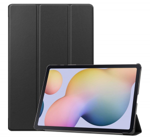 Tok álló, bőr hatású (aktív FLIP, oldalra nyíló, TRIFOLD asztali tartó funkció) FEKETE [Samsung Galaxy Tab S7 Plus WIFI 5G (SM-T976)]