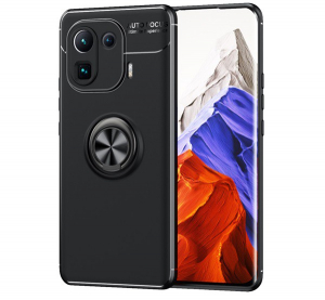 Defender műanyag telefonv&eacute;dő (k&ouml;zepesen &uuml;t&eacute;s&aacute;ll&oacute;, szilikon belső, telefontart&oacute; gyűrű, be&eacute;p&iacute;tett f&eacute;mlemez) FEKETE [Xiaomi Mi 11 Pro 5G]