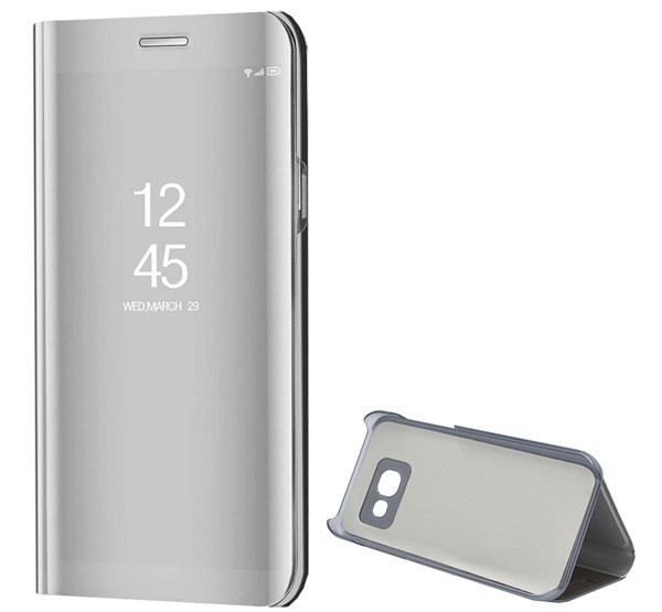 Tok álló (aktív FLIP, oldalra nyíló, asztali tartó funkció, tükrös felület, Mirror View Case) EZÜST [Samsung Galaxy A3 (2017) SM-A320F]