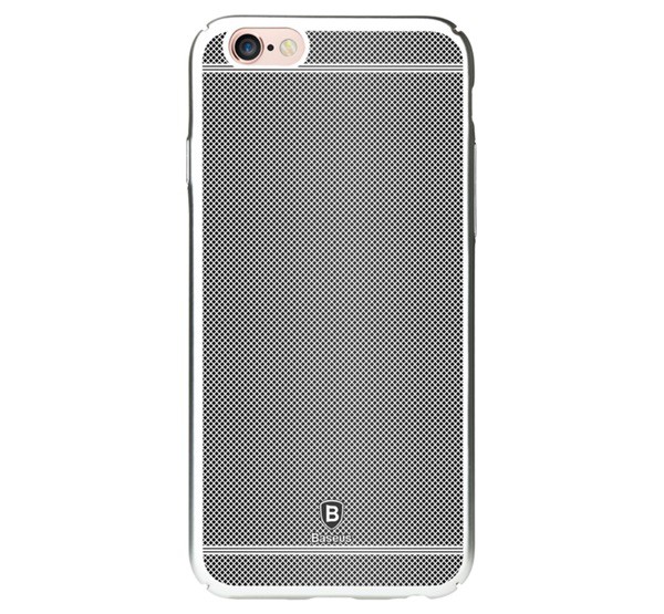 BASEUS GLORY műanyag telefonvédő (fémhatású keret, rács minta) EZÜST [Apple iPhone 6S Plus 5.5]