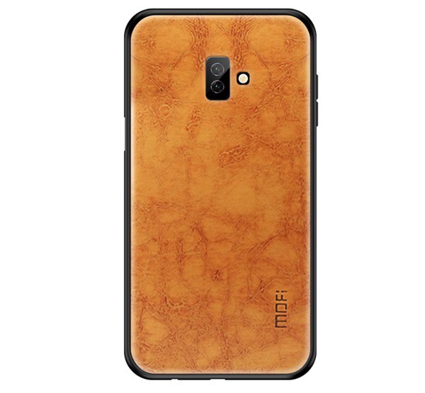 MOFI műanyag telefonvédő (szilikon keret, bőr hatású hátlap) BARNA [Samsung Galaxy J6 Plus (SM-J610F)]