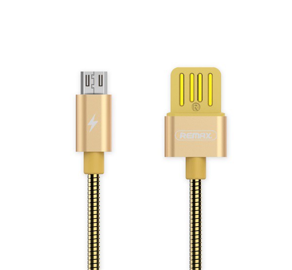 REMAX Serpent adatkábel és töltő (USB - microUSB, gyorstöltés támogatás, 100cm, fémhatás) ARANY (RC-080M_G)