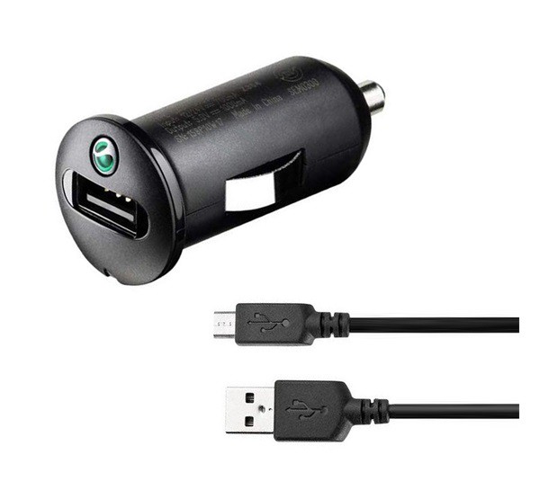 SONY ERICSSON autós töltő USB aljzat (5V / 1200mA + microUSB kábel) FEKETE (AN401 + EC450)