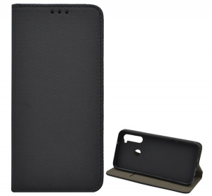 Tok &aacute;ll&oacute;, bőr hat&aacute;s&uacute; (FLIP, oldalra ny&iacute;l&oacute;, asztali tart&oacute; funkci&oacute;, rombusz minta) FEKETE [Xiaomi Redmi Note 8T]