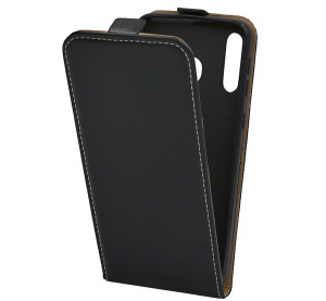 Tok &aacute;ll&oacute;, bőr hat&aacute;s&uacute; (FLIP, lefel&eacute; ny&iacute;l&oacute;, szilikon tart&oacute;) FEKETE [Samsung Galaxy M30 (SM-M305F)]