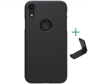 NILLKIN SUPER FROSTED műanyag telefonvédő (gumírozott, érdes felület, logo kivágás + asztali tartó) FEKETE [Apple iPhone XR 6.1]