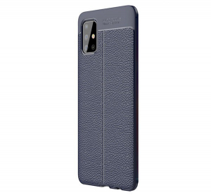 Szilikon telefonvédő (közepesen ütésálló, bőr hatású, varrás minta) SÖTÉTKÉK [Samsung Galaxy A51 (SM-A515F)]