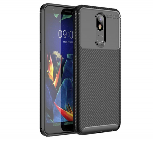 Szilikon telefonvédő (közepesen ütésálló, légpárnás sarok, karbon minta) FEKETE [LG K40 LMX420 (K12 Plus)]