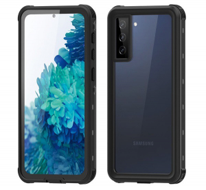 REDPEPPER vízhatlan / vízálló tok, AQUA (2 méterig, IP68, közepesen ütésálló, légpárnás sarok + kézpánt) FEKETE [Samsung Galaxy S21 Plus (SM-G996) 5G]