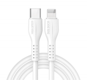 DUX DUCIS K-V adatkábel és töltő (Type-C - lightning 8pin, 20W, 2.4A , PD gyorstöltés támogatás, 100cm) FEHÉR