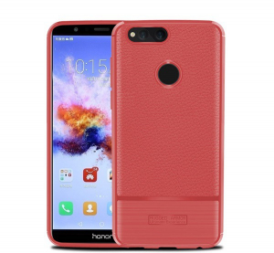 Szilikon telefonvédő (közepesen ütésálló, bőr hatású, szálcsiszolt) PIROS [Honor 7x]