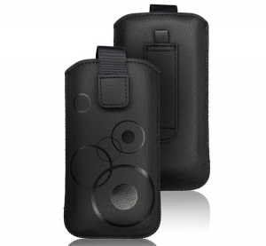 DEKOCASE tok álló (kör minta, kihúzható tépőzár, övre fűzhető, univerzális, 6.1" méret) FEKETE [Apple iPhone 12 Pro]