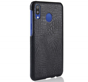 Műanyag telefonvédő (bőr hatású, krokodilbőr minta) FEKETE [Samsung Galaxy A40 (SM-A405F)]