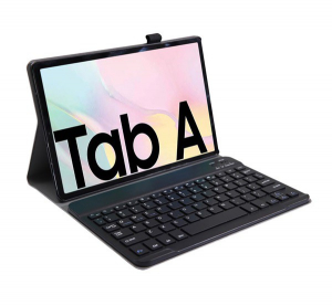 Tok álló, bőr hatású (FLIP, bluetooth billentyűzet, asztali tartó funkció, QWERTY, angol nyelvű) FEKETE [Samsung Galaxy Tab A7 10.4 (2020) LTE SM-T505