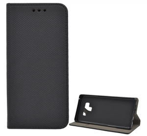 Tok &aacute;ll&oacute;, bőr hat&aacute;s&uacute; (FLIP, oldalra ny&iacute;l&oacute;, asztali tart&oacute; funkci&oacute;, rombusz minta) FEKETE [Samsung Galaxy Note 9 (SM-N960F)]