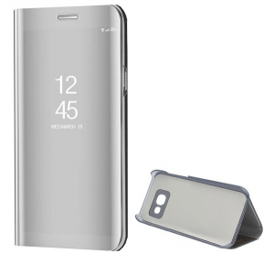 Tok álló (aktív FLIP, oldalra nyíló, asztali tartó funkció, tükrös felület, Mirror View Case) EZÜST [Samsung Galaxy A3 (2017) SM-A320F]