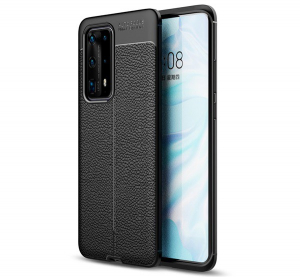 Szilikon telefonv&eacute;dő (k&ouml;zepesen &uuml;t&eacute;s&aacute;ll&oacute;, bőr hat&aacute;s&uacute;, varr&aacute;s minta) FEKETE [Huawei P40 Pro+ 5G]