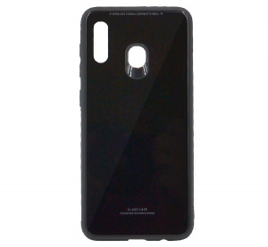 Műanyag telefonvédő (közepesen ütésálló, üveg hátlap) FEKETE [Samsung Galaxy A30 (SM-A305F)]