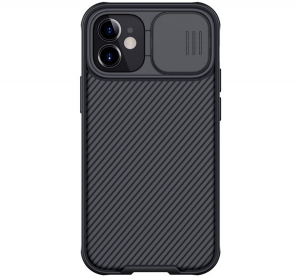 NILLKIN CAMSHIELD PRO műanyag telefonvédő (szilikon keret, közepesen ütésálló, kamera védelem, csíkos minta) FEKETE [Apple iPhone 12 mini]