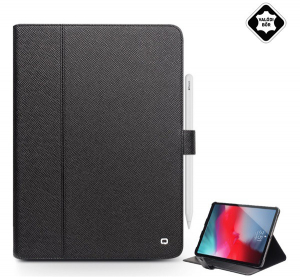 QIALINO tok álló, valódi bőr (aktív FLIP, oldalra nyíló, asztali tartó funkció, Apple Pencil tartó) FEKETE [Apple IPAD Pro 11 (2018)]