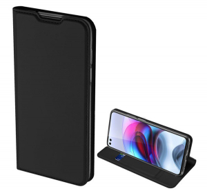 DUX DUCIS SKIN PRO tok &aacute;ll&oacute;, bőr hat&aacute;s&uacute; (FLIP, oldalra ny&iacute;l&oacute;, bankk&aacute;rtya tart&oacute;, asztali tart&oacute; funkci&oacute;) FEKETE [Motorola Moto G100 (XT2125)]