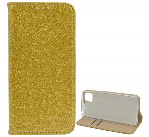 Tok &aacute;ll&oacute;, bőr hat&aacute;s&uacute; (FLIP, szilikon belső, oldalra ny&iacute;l&oacute;, asztali tart&oacute; funkci&oacute;, bankk&aacute;rtya tart&oacute;, csillog&oacute;) ARANY [Honor 9S]