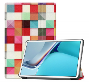 Tok álló, bőr hatású (aktív FLIP, oldalra nyíló, TRIFOLD asztali tartó funkció, kockás) SZÍNES [Huawei MatePad 11 WIFI (DBY-W09)]