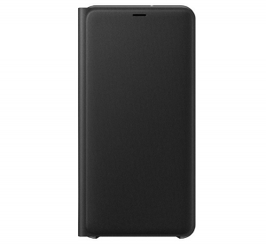 SAMSUNG tok álló (aktív FLIP, oldalra nyíló, bankkártya tartó, textil minta) FEKETE [Samsung Galaxy A7 (2018) SM-A750F]
