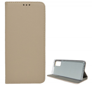 Tok &aacute;ll&oacute;, bőr hat&aacute;s&uacute; (FLIP, oldalra ny&iacute;l&oacute;, asztali tart&oacute; funkci&oacute;, rombusz minta) ARANY [Samsung Galaxy S20 Plus 5G (SM-G986)]