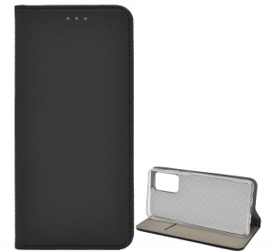 Tok &aacute;ll&oacute;, bőr hat&aacute;s&uacute; (FLIP, oldalra ny&iacute;l&oacute;, asztali tart&oacute; funkci&oacute;, rombusz minta) FEKETE [Samsung Galaxy A72 5G (SM-A726F)]