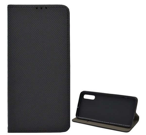 Tok álló, bőr hatású (FLIP, oldalra nyíló, asztali tartó funkció, rombusz minta) FEKETE [Samsung Galaxy A50s (SM-A507F)]