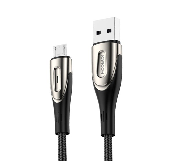 JOYROOM SHARP adatkábel és töltő (USB - microUSB, gyorstöltés támogatás, 200cm, nylon, törésgátló, cipőfűző) FEKETE (S-M411_B_MICROUSB200)