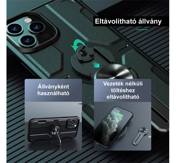 NILLKIN MEDLEY defender műanyag telefonvédő (közepesen ütésálló, szilikon belső, kitámasztó, mágneses) SÖTÉTZÖLD [Apple iPhone 12 Pro Max]