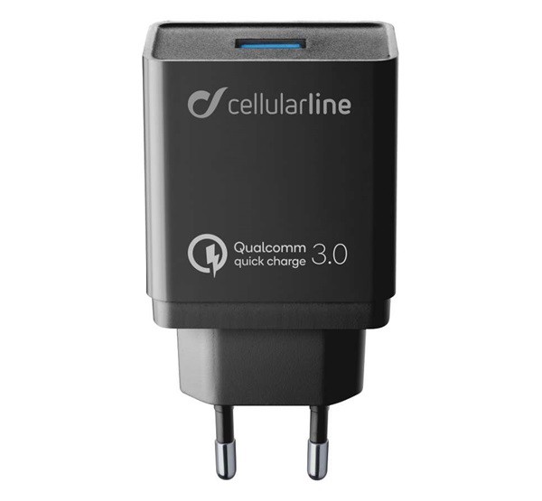 CELLULARLINE hálózati töltő USB aljzat (5V / 3000 mA, 18W, PD gyorstöltés támogatás) FEKETE (ACHHUUSBQCK)