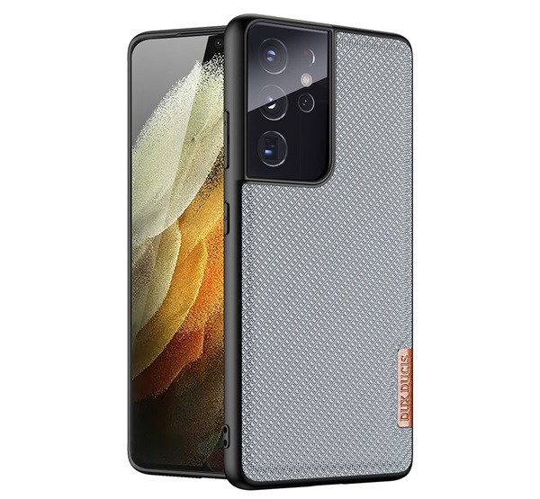 DUX DUCIS FINO szilikon telefonvédő (műanyag belső, közepesen ütésálló, rács minta) SZÜRKE [Samsung Galaxy S21 Ultra (SM-G998) 5G]