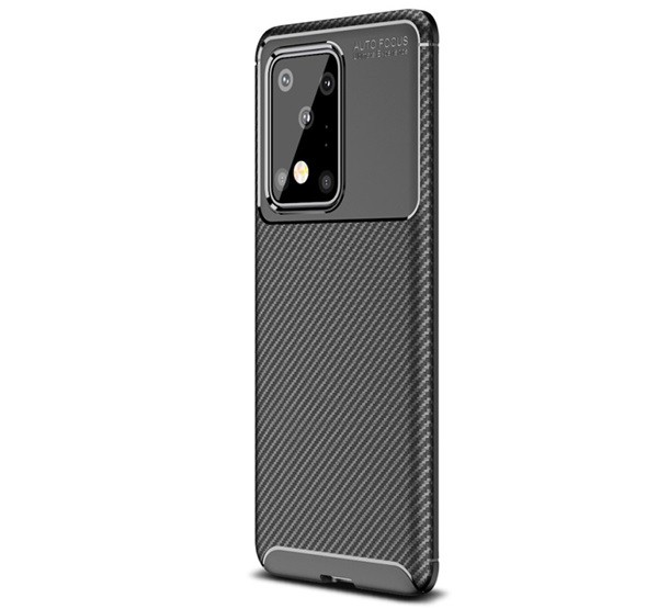 Szilikon telefonvédő (közepesen ütésálló, légpárnás sarok, karbon minta) FEKETE [Samsung Galaxy S20 Ultra 5G (SM-G988B)]