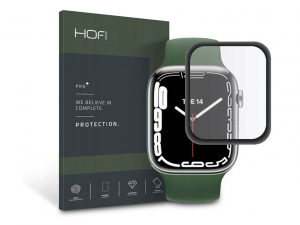 HOFI Hybrid Glass Apple Watch Series 7 (45mm) &uuml;veg k&eacute;pernyőv&eacute;dő f&oacute;lia fekete kerettel (FN0271)