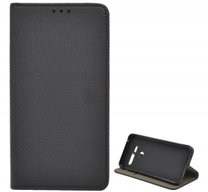 Tok álló, bőr hatású (FLIP, oldalra nyíló, asztali tartó funkció, rombusz minta) FEKETE [LG G8 ThinQ (G820Q)]