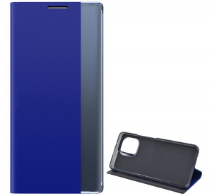 Tok álló, textil hatású (aktív FLIP, oldalra nyíló, asztali tartó funkció, Smart View Cover) SÖTÉTKÉK [Xiaomi Mi 11 5G]
