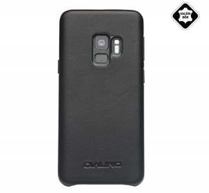 QIALINO műanyag telefonvédő (valódi bőr bevonat) FEKETE [Samsung Galaxy S9 (SM-G960)]