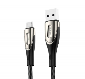 JOYROOM SHARP adatkábel és töltő (USB - microUSB, gyorstöltés támogatás, 200cm, nylon, törésgátló, cipőfűző) FEKETE (S-M411_B_MICROUSB200)