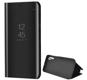 Tok álló (aktív FLIP, oldalra nyíló, asztali tartó funkció, tükrös felület, Mirror View Case) FEKETE [Samsung Galaxy A70 (SM-A705F)]