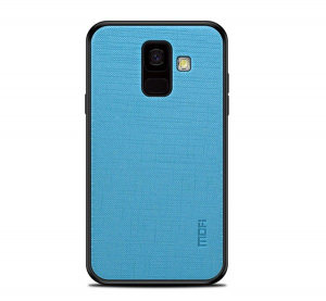 MOFI BRIGHT SHIELD műanyag telefonvédő (szilikon keret, textil hátlap) KÉK [Samsung Galaxy A6 (2018) SM-A600F]
