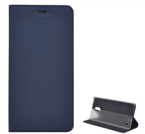 Tok álló, bőr hatású (FLIP, oldalra nyíló, asztali tartó funkció) SÖTÉTKÉK [Nokia 1 Plus]