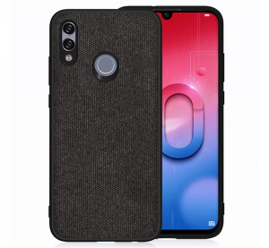 Szilikon telefonvédő (textil hátlap) FEKETE [Honor 10 Lite]